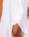 Woman Wearing Linen Dress Ruffled Thin Strap Maxi Made in Italy - Taupe - One Size - Dress LUXAMORE
