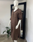 Woman Wearing Linen Shirtdress, Button-Up, Maxi Made in Italy Chocolate - Dress LUXAMORE
