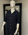 Woman Wearing Linen Shirtdress, Button-Up, Maxi Made in Italy Navy - Dress LUXAMORE