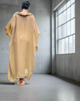 Woman Wearing Linen Dress Oversize Maxi Kaftan Made in Italy Caramel - Dress LUXAMORE