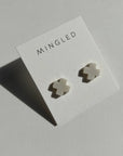 Mingled Beige Cross Stud Earrings - Small Cross Earrings, Minimalist - LUXAMORE -Earings