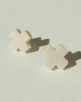 Mingled Beige Cross Stud Earrings - Small Cross Earrings, Minimalist - LUXAMORE