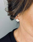 Mingled Beige Cross Stud Earrings - Small Cross Earrings, Minimalist - LUXAMORE