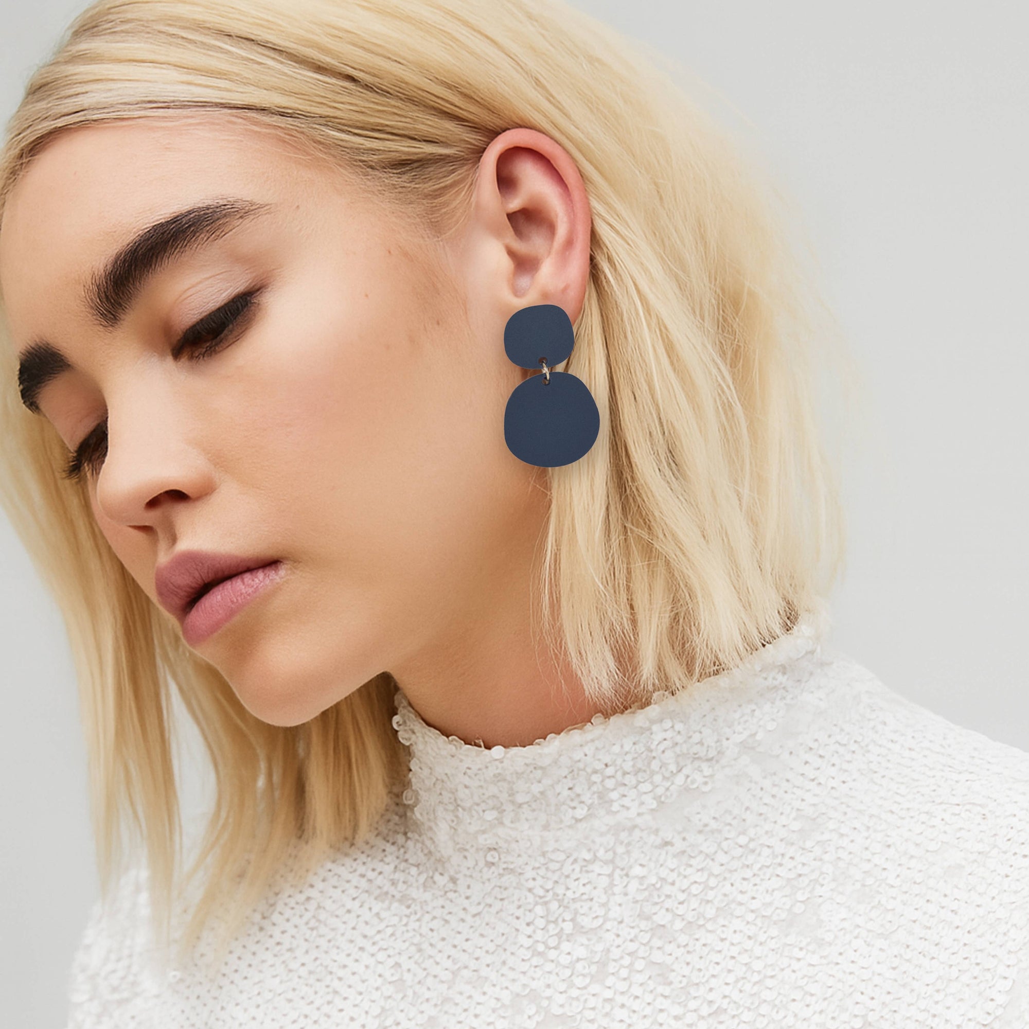 Mingled Boulder Statement Dangle Earrings - Dark Blue - LUXAMORE -Earings