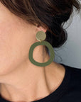 Woman Wearing Mingled Charlie Olive Green and Gold Dangle Earrings - Earings LUXAMORE