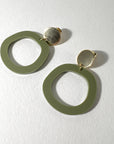 Woman Wearing Mingled Charlie Olive Green and Gold Dangle Earrings - Earings LUXAMORE