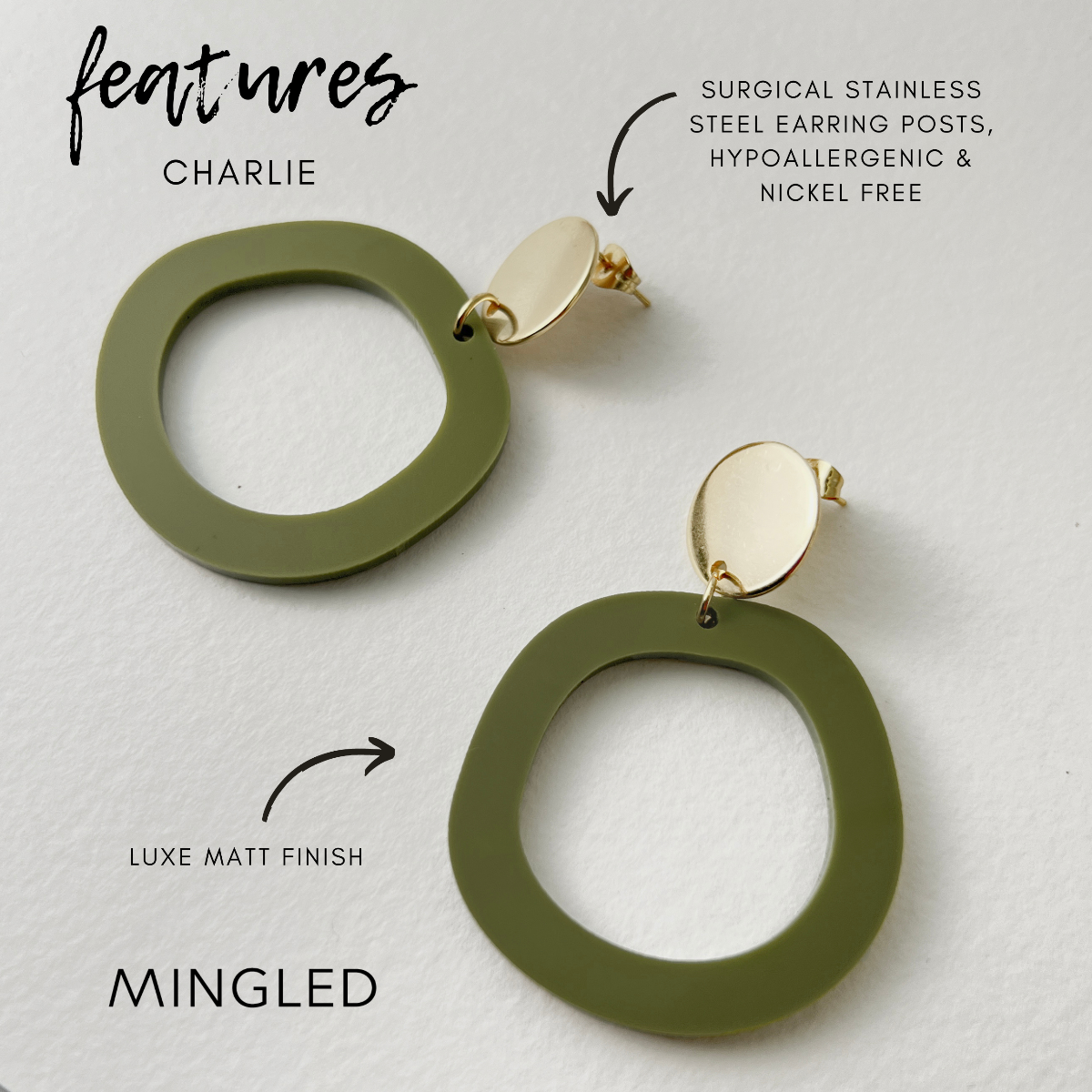 Woman Wearing Mingled Charlie Olive Green and Gold Dangle Earrings - Earings LUXAMORE