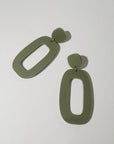 Woman Wearing Mingled RILEY Dangle Earrings in Olive Green - Earings LUXAMORE