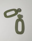 Woman Wearing Mingled RILEY Dangle Earrings in Olive Green - Earings LUXAMORE