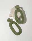 Woman Wearing Mingled RILEY Dangle Earrings in Olive Green - Earings LUXAMORE