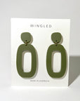 Woman Wearing Mingled RILEY Dangle Earrings in Olive Green - Earings LUXAMORE
