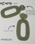 Woman Wearing Mingled RILEY Dangle Earrings in Olive Green - Earings LUXAMORE