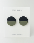 Woman Wearing Mingled Statement Studs in Olive Green and Black - LUXAMORE