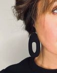 Woman Wearing Mingled Soko Large Matte Black Statement Earrings - Earings LUXAMORE