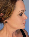 Mingled Tortoise Shell Round Stud Earrings - 15mm LUXAMORE