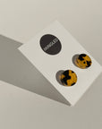 Woman Wearing Mingled Tortoise Shell Round Stud Earrings - 15mm - Earings LUXAMORE