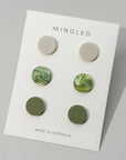 Mingled Trio Set of Studs - 15mm round studs - Ivory, Moss, Olive Gr - LUXAMORE
