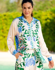 Miss Goodlife Green Garden Blouse Made in Italy worn by model in natural setting LUXAMORE