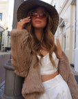 Woman Wearing Mode & Affaire Cascade Fur Coat In Ink - JACKET LUXAMORE