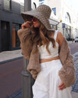 Woman Wearing Mode & Affaire Cascade Fur Coat In Ink - JACKET LUXAMORE