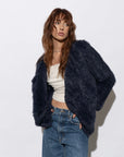 Woman Wearing Mode & Affaire Cascade Fur Coat In Ink - JACKET LUXAMORE
