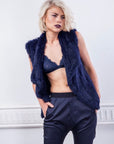 Woman Wearing Mode & Affaire Collier Fur Vest - Ink - LUXAMORE