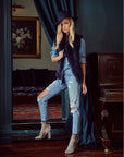 Woman Wearing Mode & Affaire Collier Fur Vest - Ink - LUXAMORE
