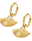 Orna Curio Fan Mail Gold Earrings - LUXAMORE -Earings-Gold Plated Earrings Introducing our Fan Mail Earrings, crafted with 18k gold plating and intricate fan carvings accented by a sparkling cubic zirconia centerpiece. Materials: 18k Gold Plated Stainless Steel Dimensions: 2.8cm x 2cm