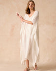 Woman Wearing Polla Maxi Dress in Exclusive Rete Anthracite - Dress LUXAMORE