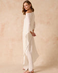 Woman Wearing Polla Maxi Dress in Exclusive Rete Anthracite - Dress LUXAMORE