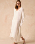 Woman Wearing Polla Maxi Dress in Exclusive Rete Anthracite - Dress LUXAMORE