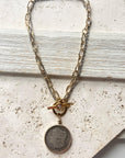 Coin necklace boutique jewelry crystal handmade mixed metal LUXAMORE
