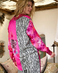 Pre Order Miss Goodlife Pink Animal Love Blouse worn by model in natural setting LUXAMORE