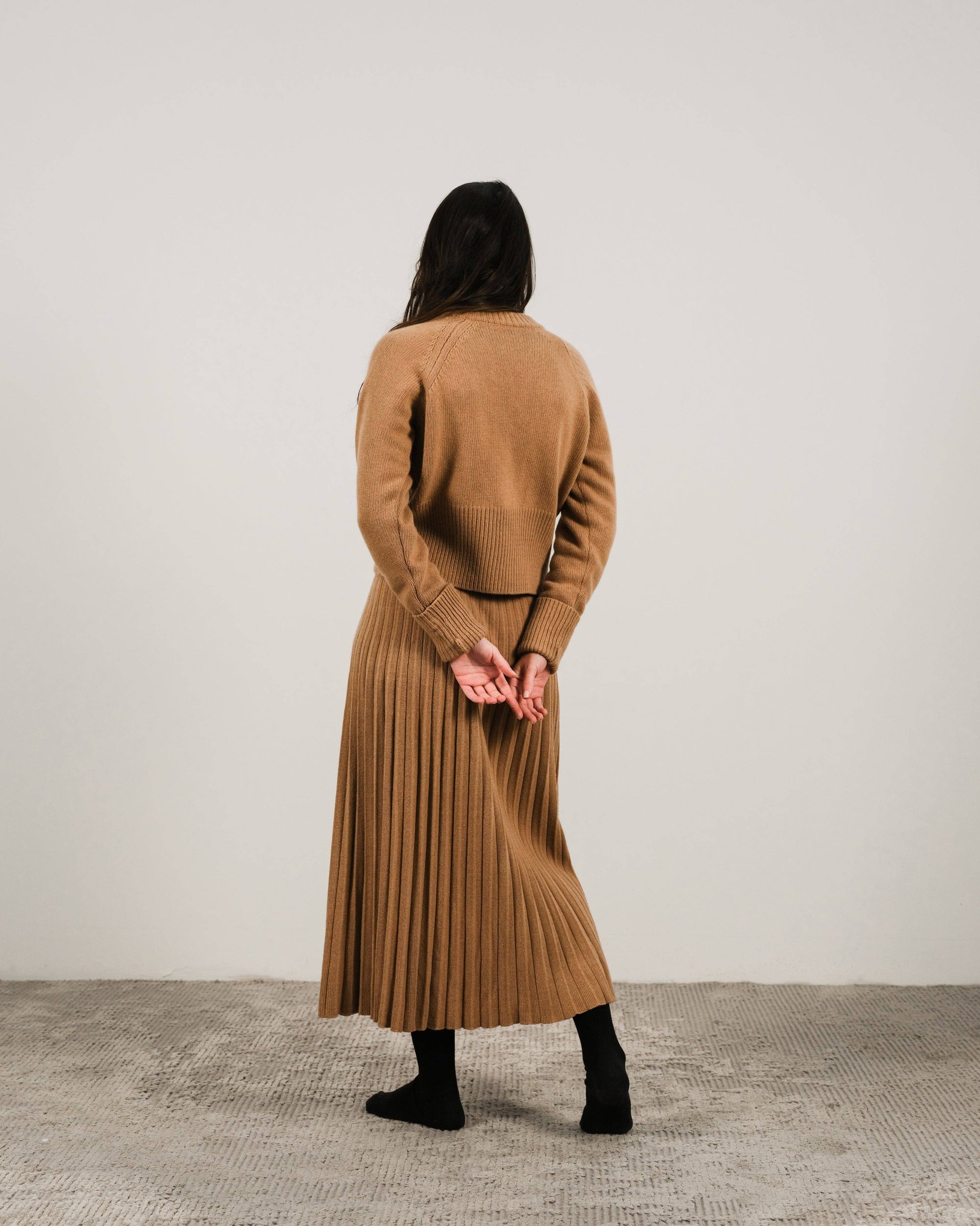 Lemme Cashmere blend pleated skirt: Caramello