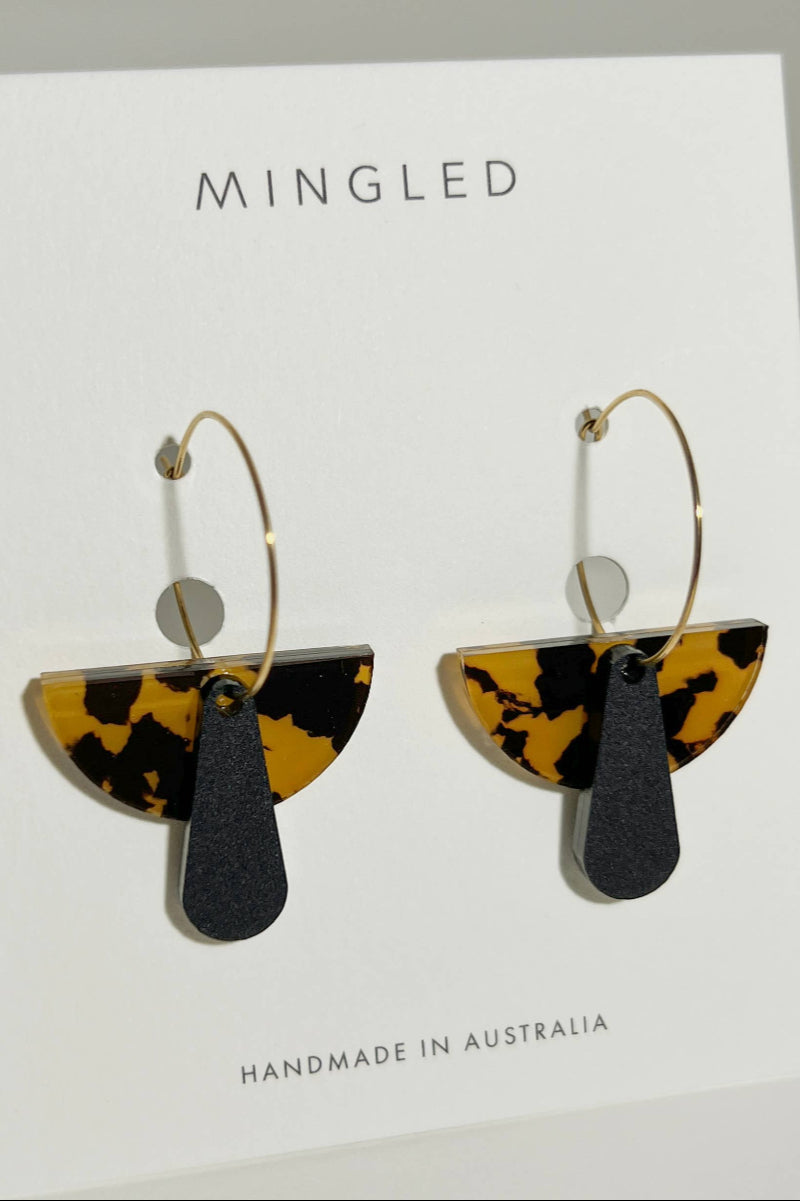 Mingled Deco Hoop - Honey Tortoise Shell and Matte Black