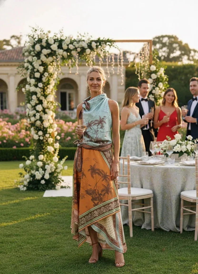 ALÉMAIS Alberta Scarf Midi Dress LUXAMORE  