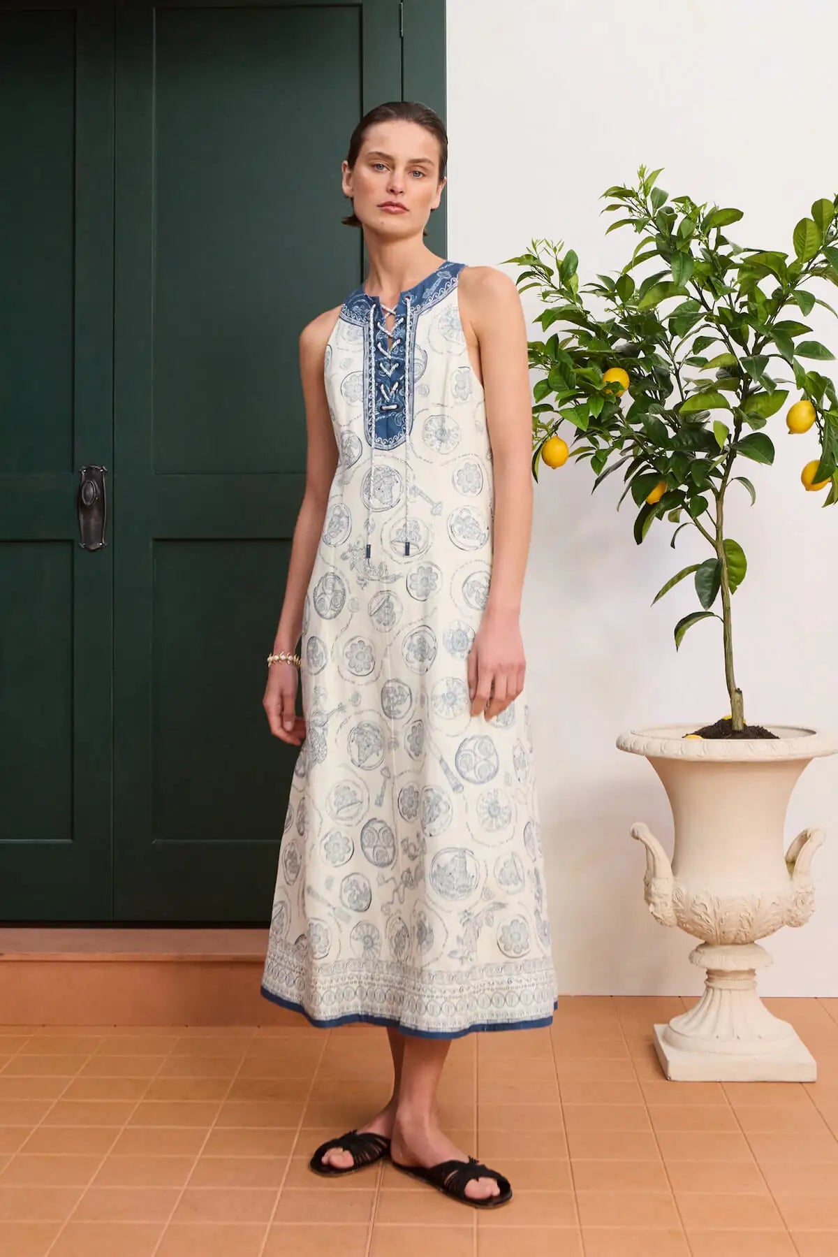 ALEMAIS Lucky Lace Up Midi Dress LUXAMORE  