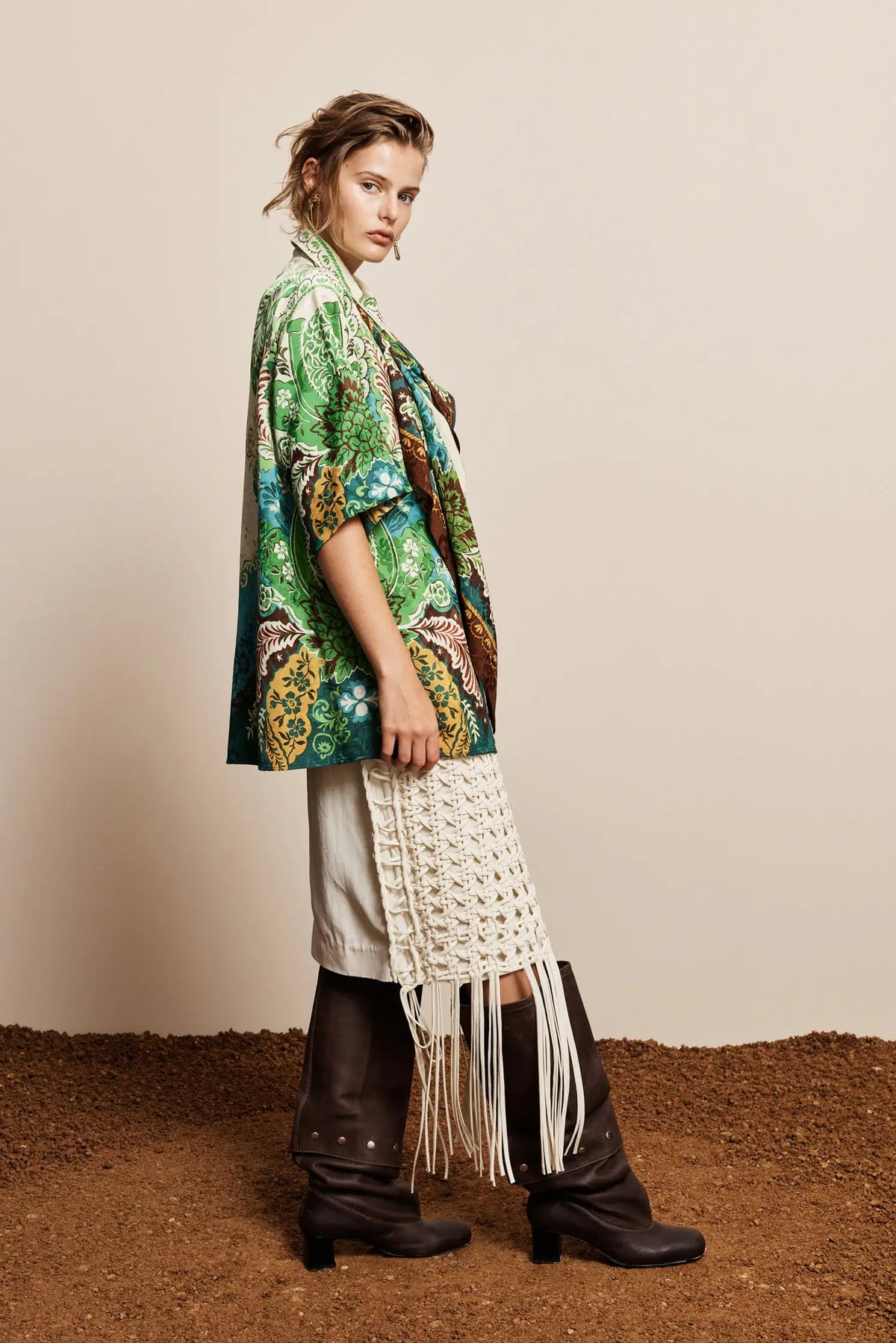 Alemais Sustainable Florence-Shirt side view worn by model LUXAMORE