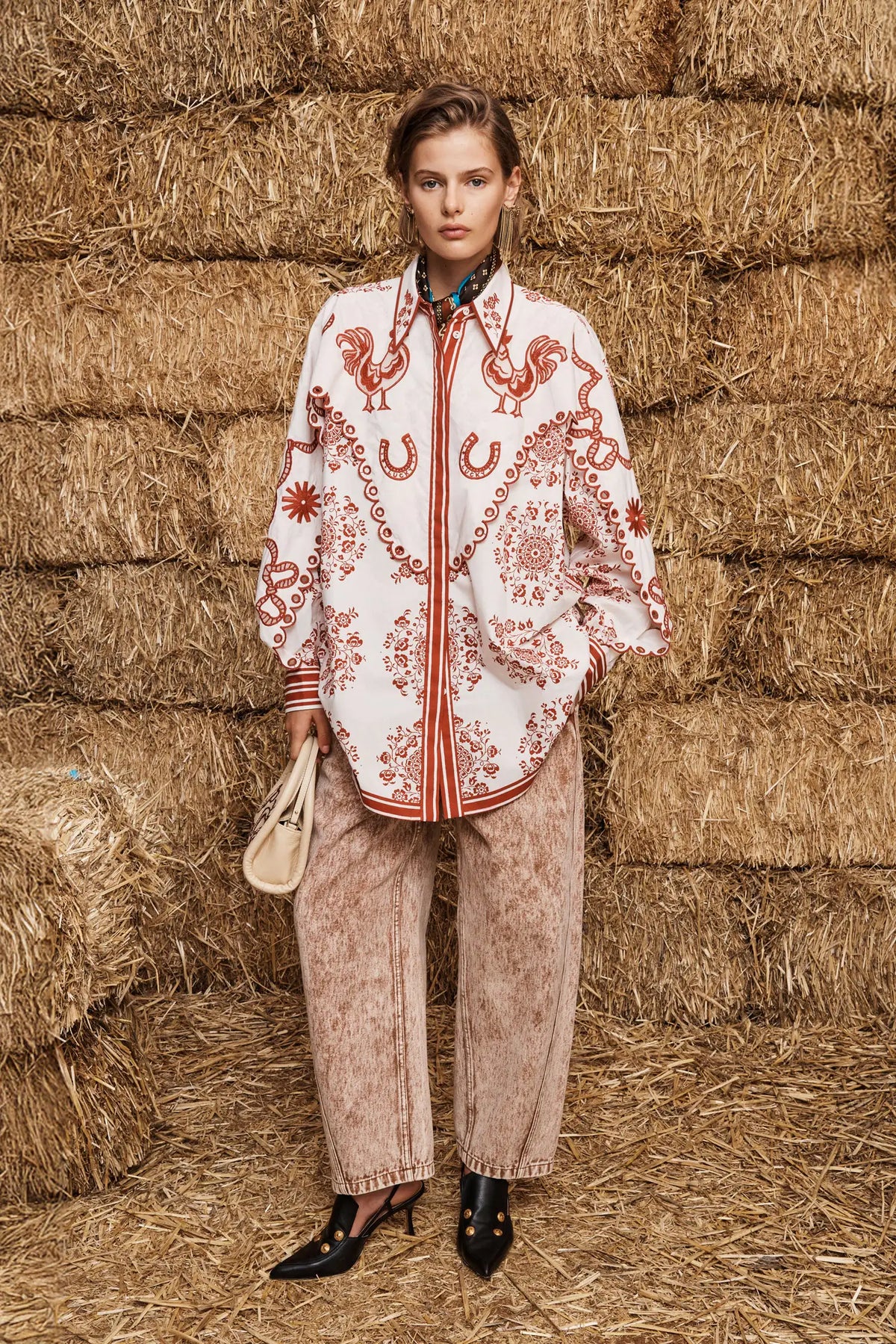 Model wearing ALÉMAIS Giddy Embroidered Shirt