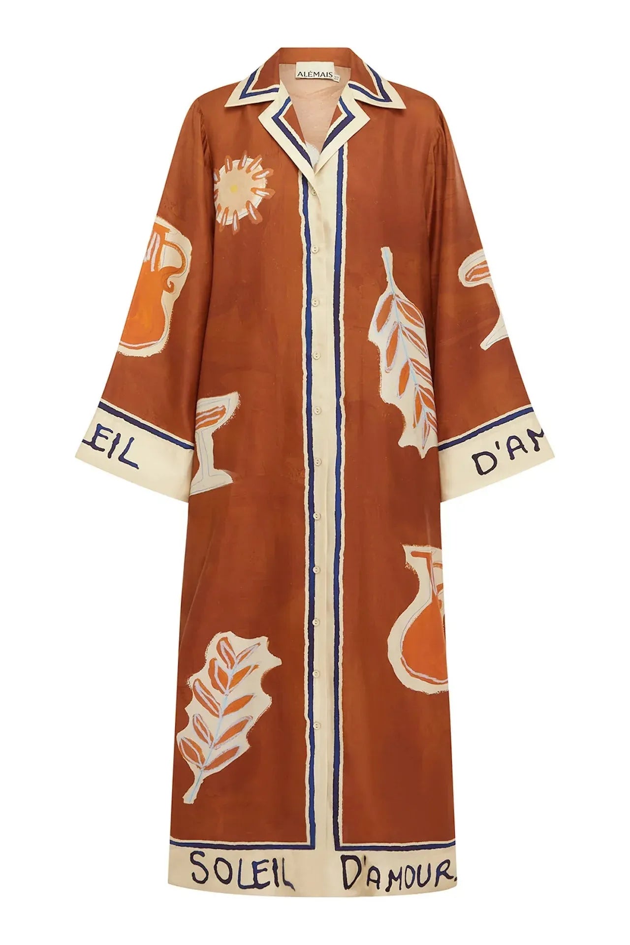 Alemais Soleil D'amour Silk Shirtdress worn by model in natural setting LUXAMORE 