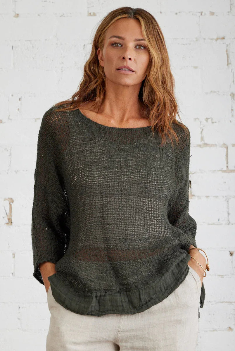 Alemais Sustainable Florence-Shirt close up worn by model LUXAMORE
