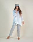 Alemais Sustainable Florence-Shirt close up worn by model LUXAMORE