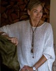 Alemais Sustainable Florence-Shirt close up worn by model LUXAMORE
