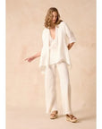 Alemais Sustainable Florence-Shirt close up worn by model LUXAMORE