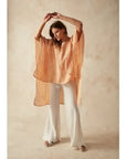 Alemais Sustainable Florence-Shirt close up worn by model LUXAMORE