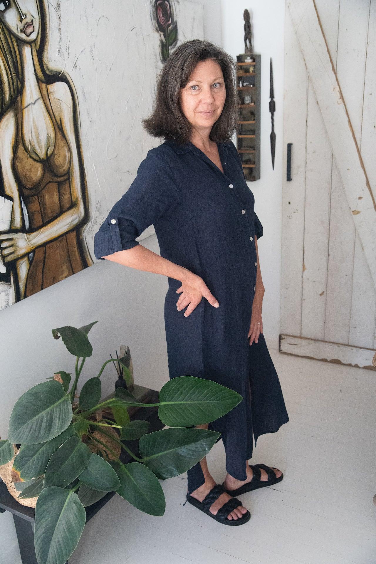 Alemais Sustainable Florence-Shirt close up worn by model LUXAMORE