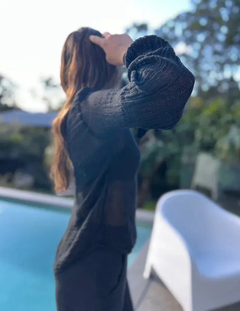 Alemais Sustainable Florence-Shirt close up worn by model LUXAMORE