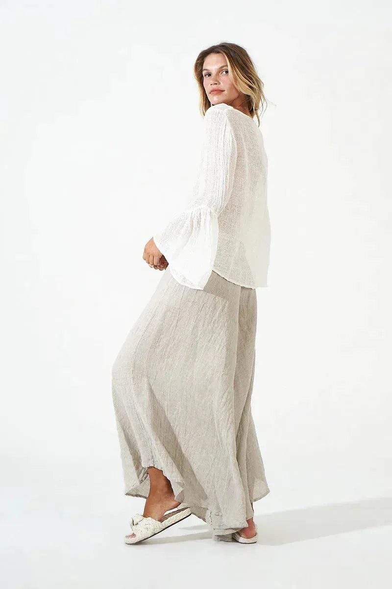 Alemais Sustainable Florence-Shirt close up worn by model LUXAMORE