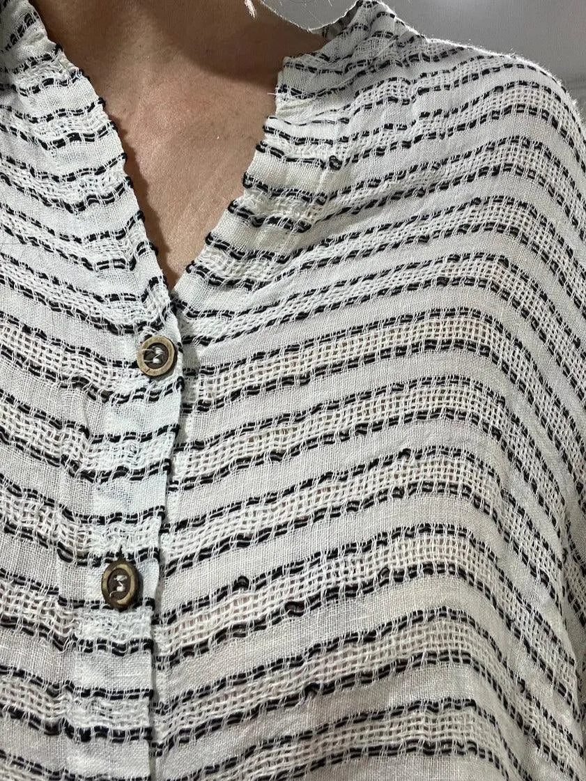 Alemais Sustainable Florence-Shirt close up worn by model LUXAMORE