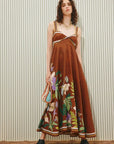 Linen sleeveless sundress: ALÉMAIS Alfie Twist Dress in Chocolate featuring a flattering twist front bodice design. LUXAMORE